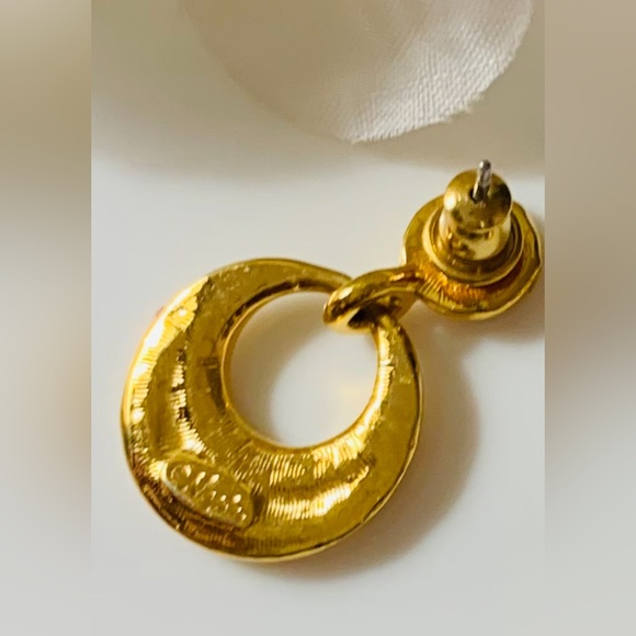 “Napier” Red/Gold Enamel Door Knocker Pierced Earrings - Picture 7 of 7